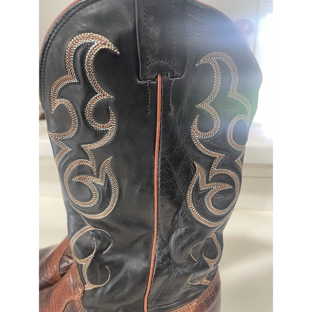 VTG Nocona Womens Cowboy Western Boots‎ 7 Brown Teju Lizard Skin Flame Stitch - Picture 4 of 13